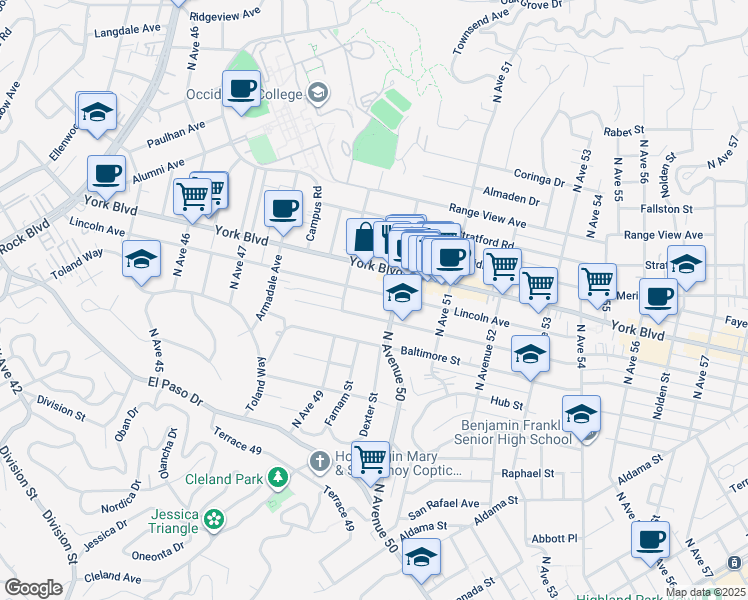 map of restaurants, bars, coffee shops, grocery stores, and more near 4952 Lincoln Avenue in Los Angeles