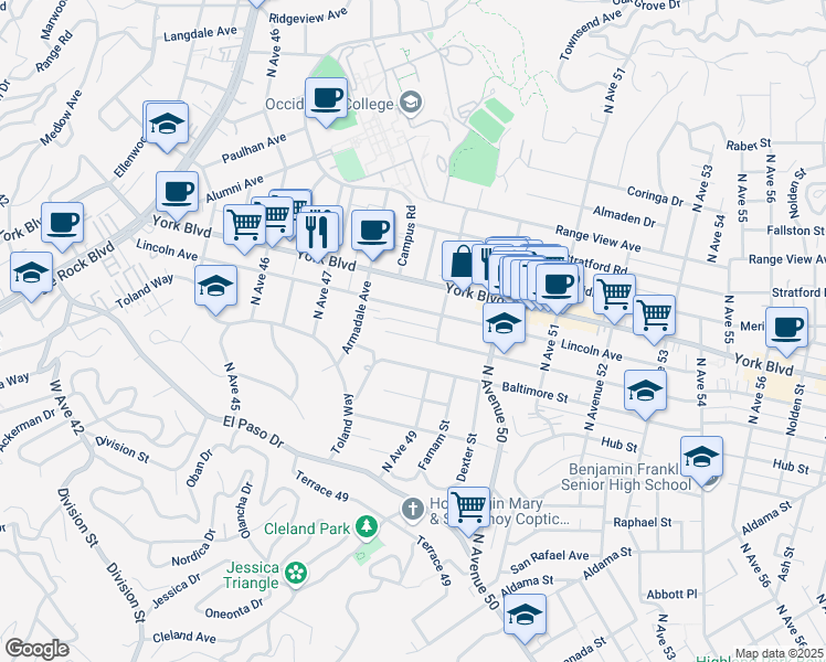 map of restaurants, bars, coffee shops, grocery stores, and more near 4831 Buchanan Street in Los Angeles