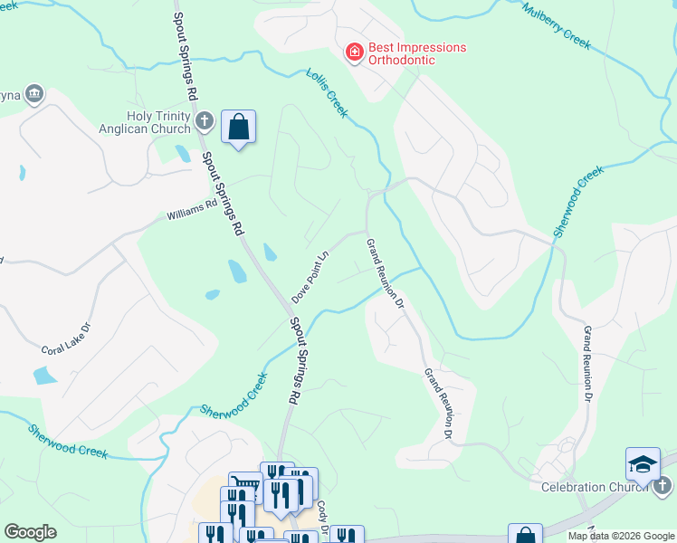 map of restaurants, bars, coffee shops, grocery stores, and more near 7176 Wrights Lane in Hoschton
