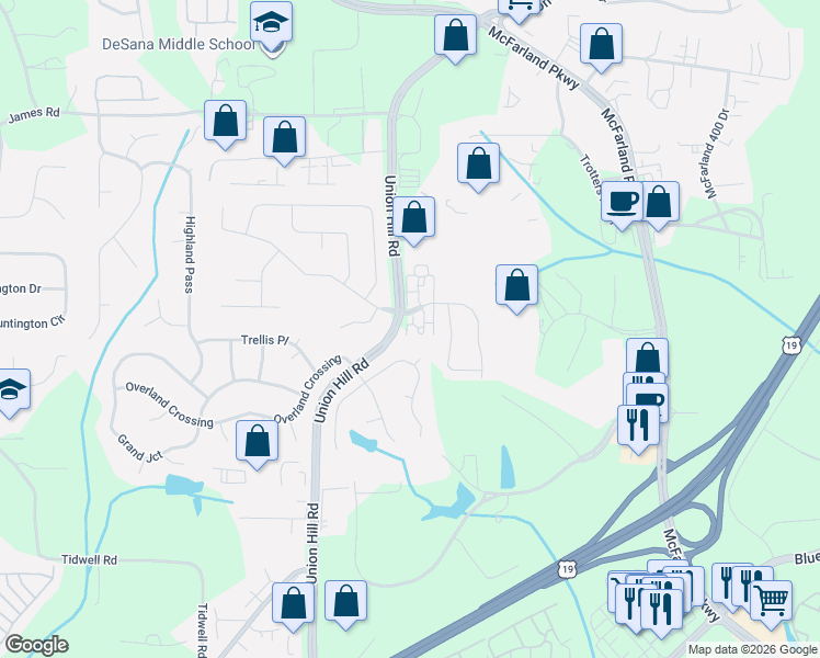 map of restaurants, bars, coffee shops, grocery stores, and more near 1265 Faircrest Crossing Drive in Alpharetta