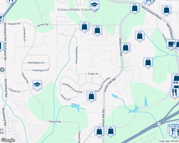 map of restaurants, bars, coffee shops, grocery stores, and more near 1630 Trellis Place in Alpharetta
