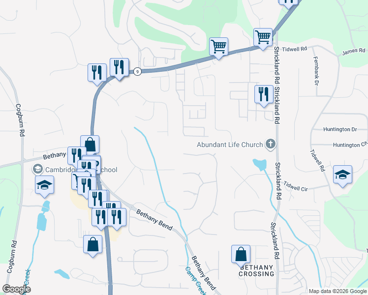 map of restaurants, bars, coffee shops, grocery stores, and more near 13925 Belleterre Drive in Alpharetta