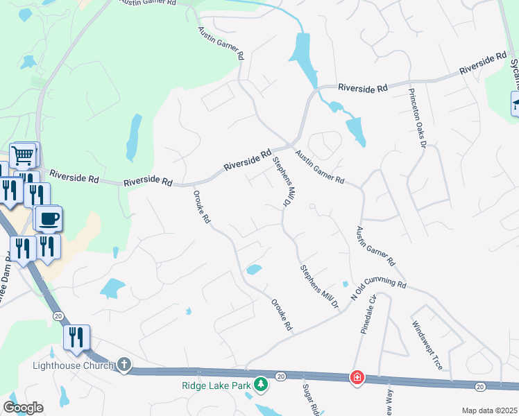 map of restaurants, bars, coffee shops, grocery stores, and more near 845 Johnson Mill Terrace in Buford