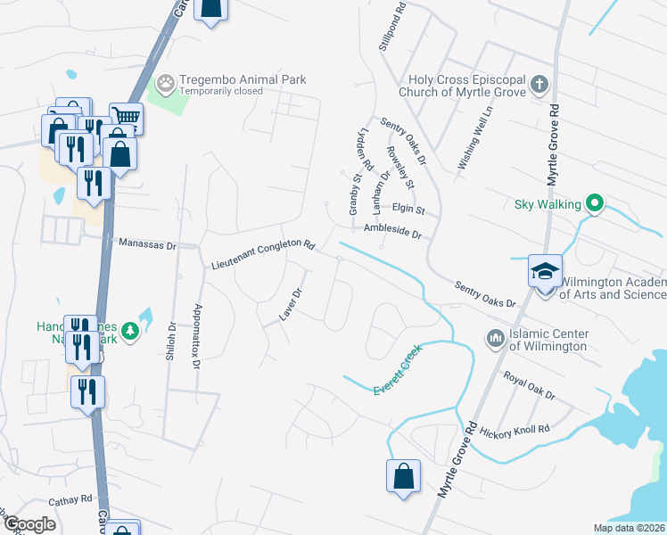 map of restaurants, bars, coffee shops, grocery stores, and more near 6336 Granby Street in Wilmington