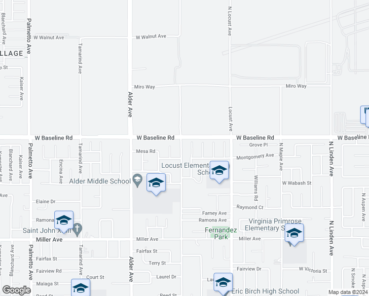 map of restaurants, bars, coffee shops, grocery stores, and more near 7335 Laurel Avenue in Fontana