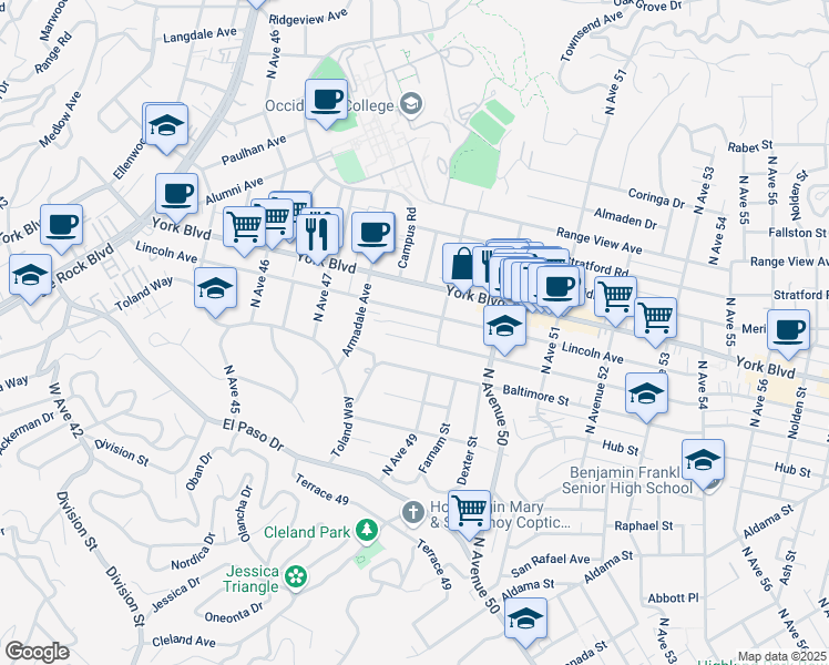 map of restaurants, bars, coffee shops, grocery stores, and more near 4831 Buchanan Street in Los Angeles