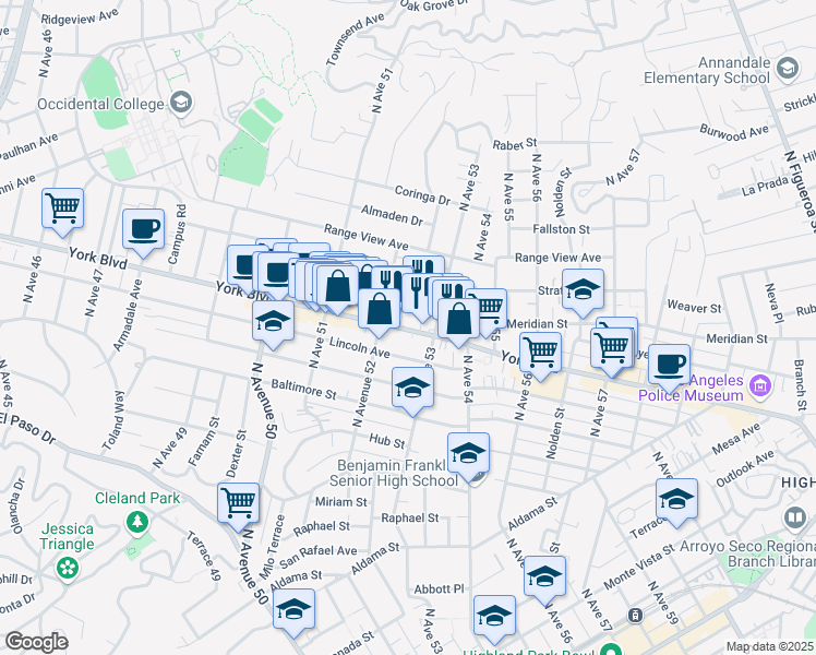 map of restaurants, bars, coffee shops, grocery stores, and more near 5229 York Boulevard in Los Angeles
