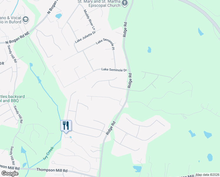 map of restaurants, bars, coffee shops, grocery stores, and more near 3831 Morgans Ridge Drive in Buford