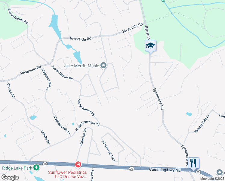 map of restaurants, bars, coffee shops, grocery stores, and more near 1045 Hunters Oak Trail in Sugar Hill