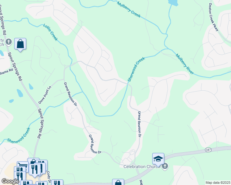 map of restaurants, bars, coffee shops, grocery stores, and more near 5925 Ash Hill Place in Hoschton