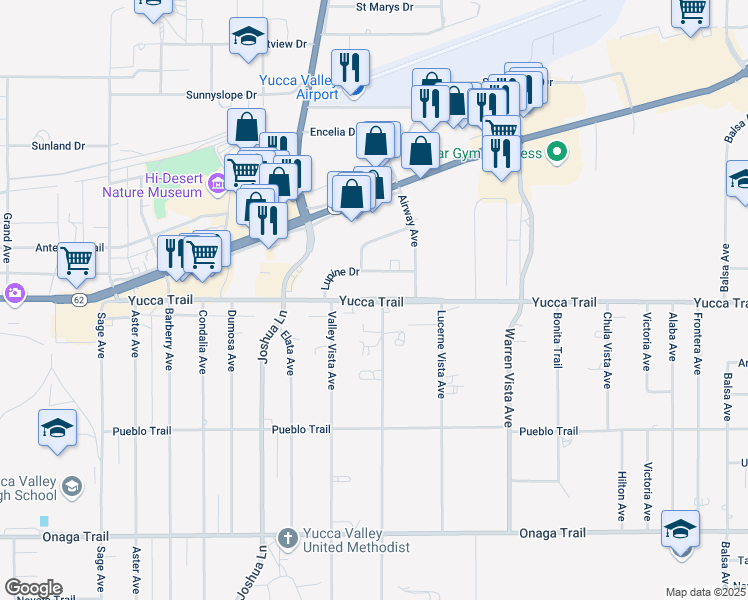 map of restaurants, bars, coffee shops, grocery stores, and more near 57430 Yucca Trail in Yucca Valley