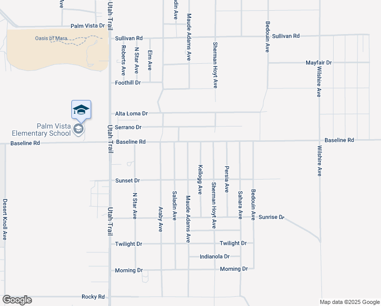 map of restaurants, bars, coffee shops, grocery stores, and more near 7362 Kellogg Avenue in Twentynine Palms