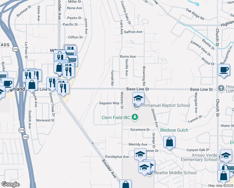 map of restaurants, bars, coffee shops, grocery stores, and more near 7345 Yellow Jasmine Drive in Highland