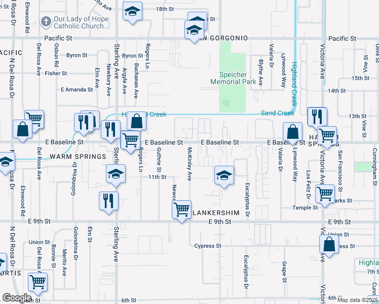 map of restaurants, bars, coffee shops, grocery stores, and more near 7337 McKinley Avenue in San Bernardino