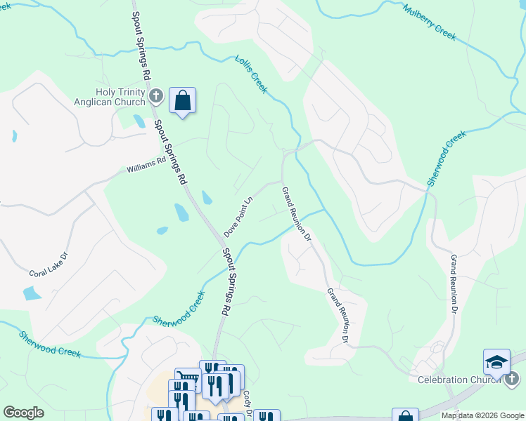map of restaurants, bars, coffee shops, grocery stores, and more near 7172 Wrights Lane in Hoschton