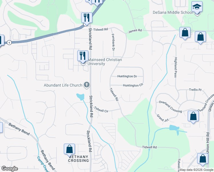 map of restaurants, bars, coffee shops, grocery stores, and more near 600 Tidwell Road in Alpharetta