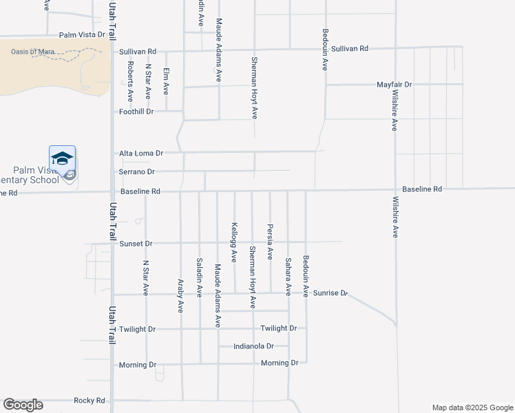 map of restaurants, bars, coffee shops, grocery stores, and more near Sherman Hoyt Avenue in Twentynine Palms