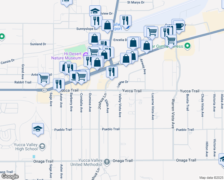 map of restaurants, bars, coffee shops, grocery stores, and more near in Yucca Valley