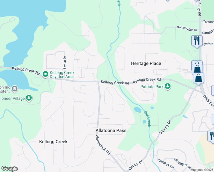 map of restaurants, bars, coffee shops, grocery stores, and more near 211 Creek View Lane in Acworth