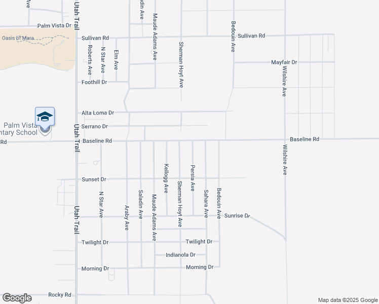 map of restaurants, bars, coffee shops, grocery stores, and more near 7348 Persia Avenue in Twentynine Palms