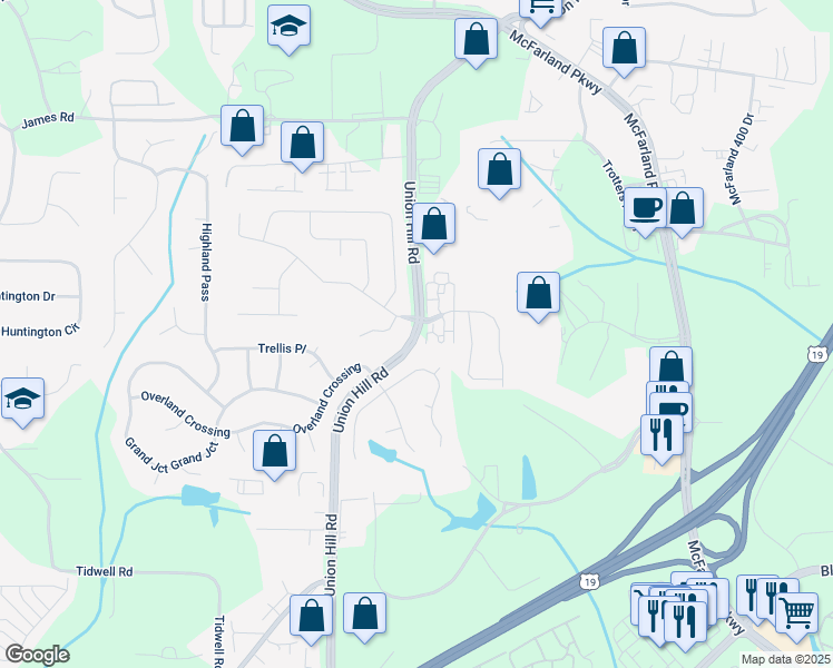 map of restaurants, bars, coffee shops, grocery stores, and more near 1064 Union Hill Road in Alpharetta