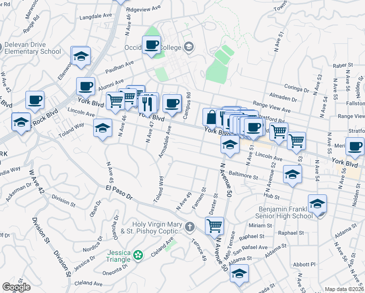 map of restaurants, bars, coffee shops, grocery stores, and more near 4815 Buchanan Street in Los Angeles