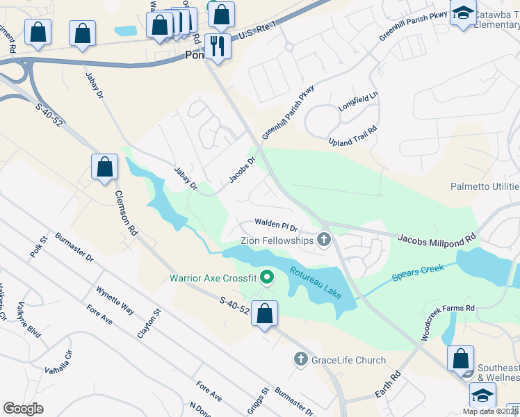 map of restaurants, bars, coffee shops, grocery stores, and more near 884 Spears Drive in Elgin