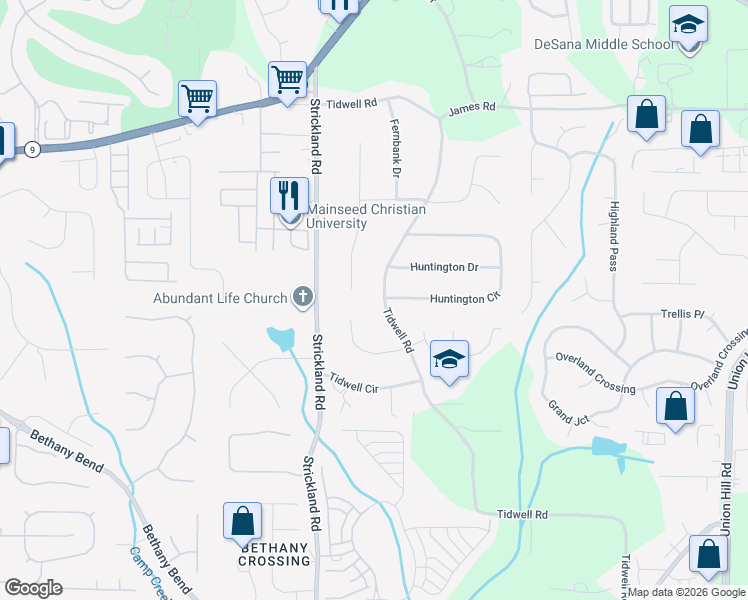 map of restaurants, bars, coffee shops, grocery stores, and more near 600 Tidwell Rd in Alpharetta