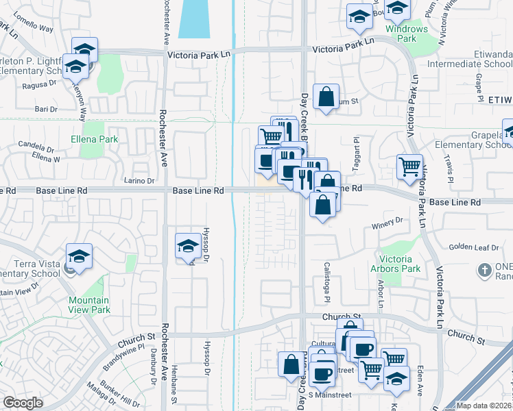 map of restaurants, bars, coffee shops, grocery stores, and more near in San Bernardino County