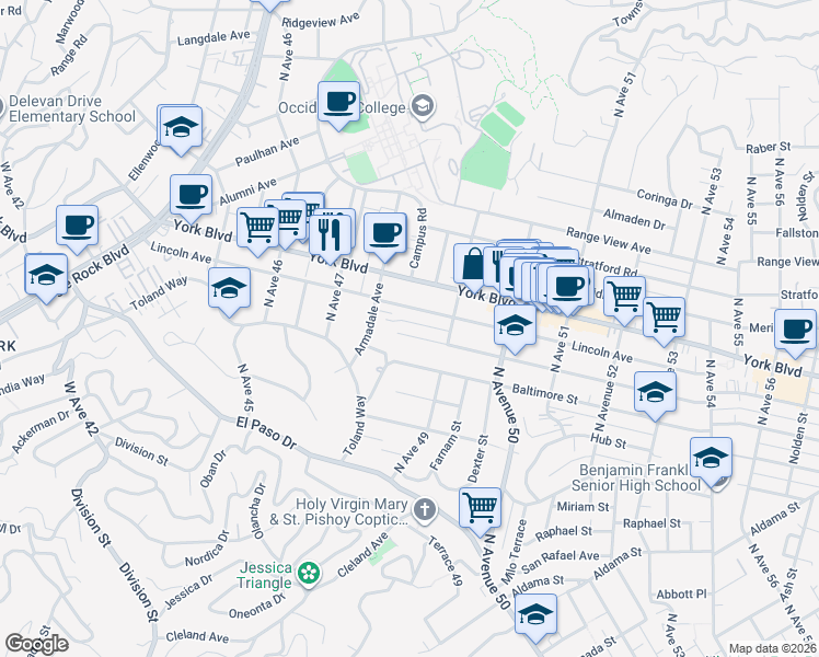 map of restaurants, bars, coffee shops, grocery stores, and more near 4815 Buchanan Street in Los Angeles