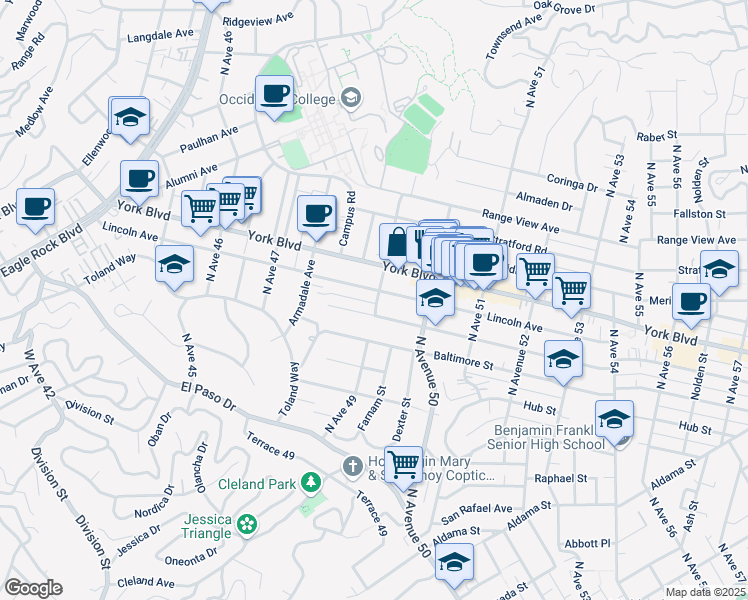 map of restaurants, bars, coffee shops, grocery stores, and more near 4904 Lincoln Avenue in Los Angeles