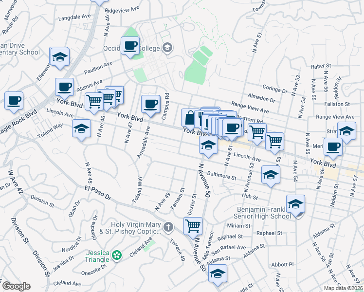 map of restaurants, bars, coffee shops, grocery stores, and more near 4904 Lincoln Avenue in Los Angeles