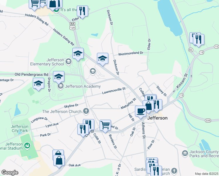 map of restaurants, bars, coffee shops, grocery stores, and more near 210 Lawrenceville Street in Jefferson