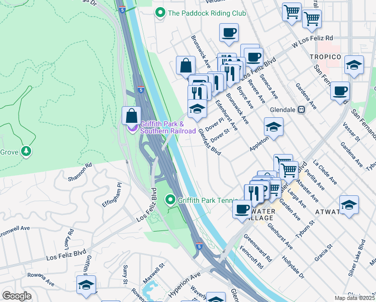 map of restaurants, bars, coffee shops, grocery stores, and more near 3848 Legion Lane in Los Angeles