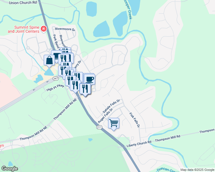 map of restaurants, bars, coffee shops, grocery stores, and more near 6491 Whitebeam Trail in Braselton