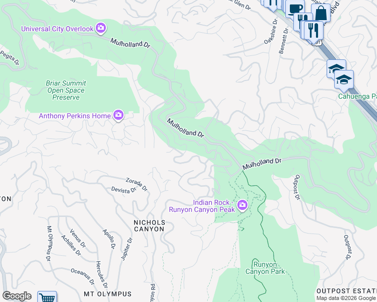 map of restaurants, bars, coffee shops, grocery stores, and more near 2774 La Castana Drive in Los Angeles