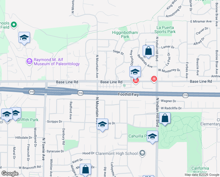 map of restaurants, bars, coffee shops, grocery stores, and more near 732 Huron Place in Claremont