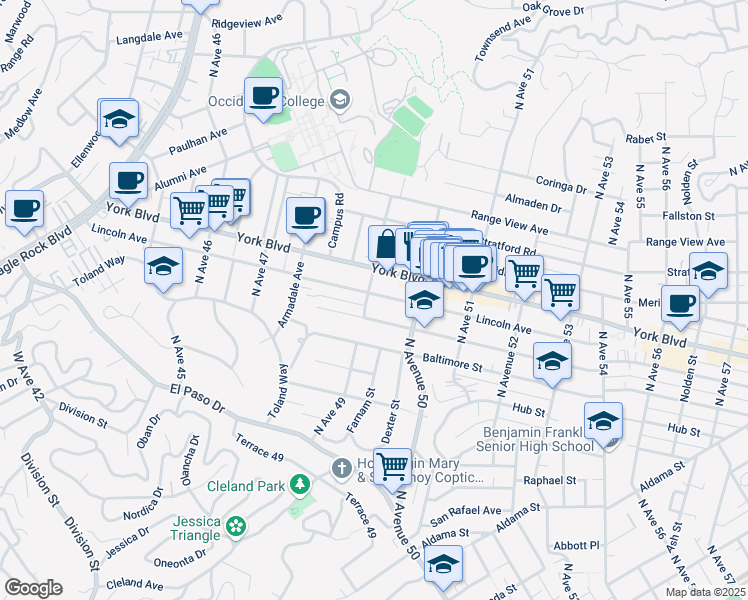 map of restaurants, bars, coffee shops, grocery stores, and more near 4904 Lincoln Avenue in Los Angeles