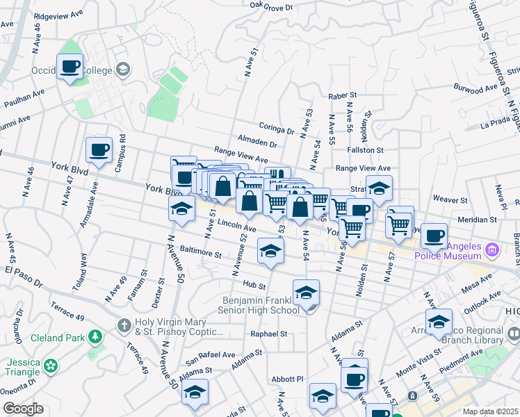 map of restaurants, bars, coffee shops, grocery stores, and more near 5229 York Boulevard in Los Angeles