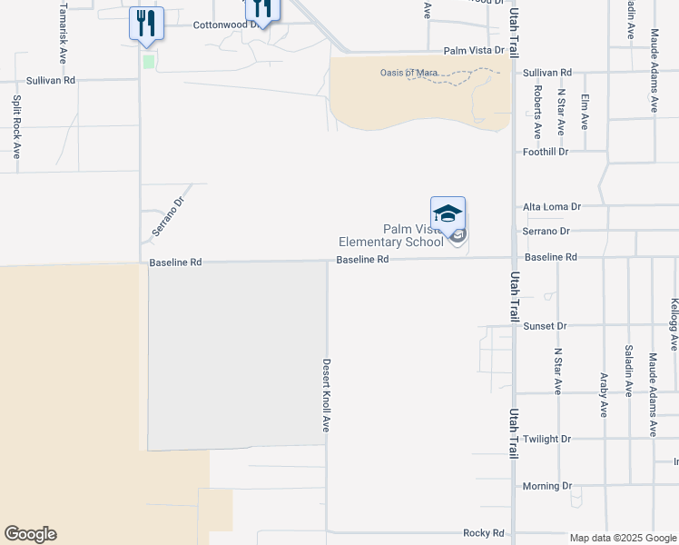 map of restaurants, bars, coffee shops, grocery stores, and more near 1 Baseline Road in Twentynine Palms