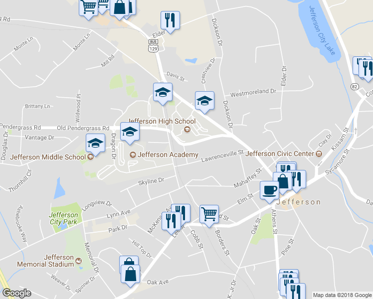 map of restaurants, bars, coffee shops, grocery stores, and more near 66 Morton Street in Jefferson