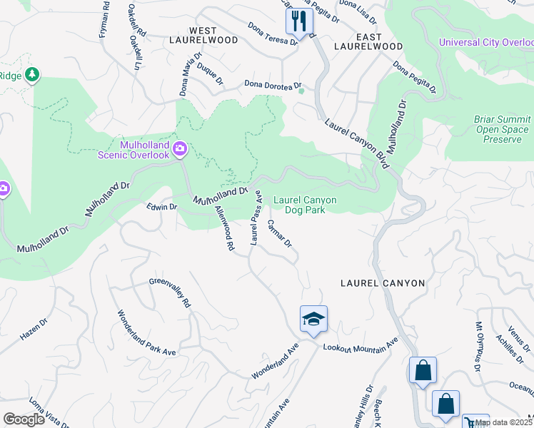 map of restaurants, bars, coffee shops, grocery stores, and more near 2755 Carmar Drive in Los Angeles