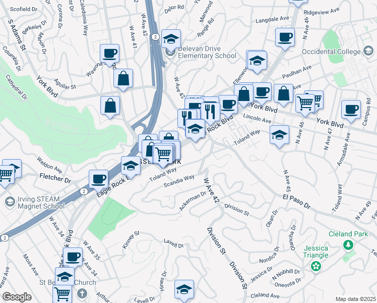 map of restaurants, bars, coffee shops, grocery stores, and more near 4224 Panamint Street in Los Angeles