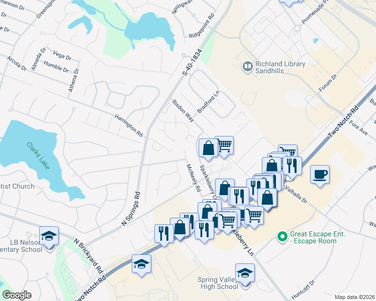 map of restaurants, bars, coffee shops, grocery stores, and more near 1060 Sparkleberry Lane Extension in Columbia