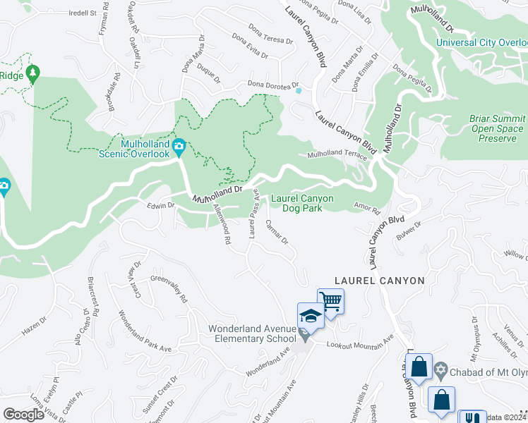 map of restaurants, bars, coffee shops, grocery stores, and more near 2755 Carmar Drive in Los Angeles