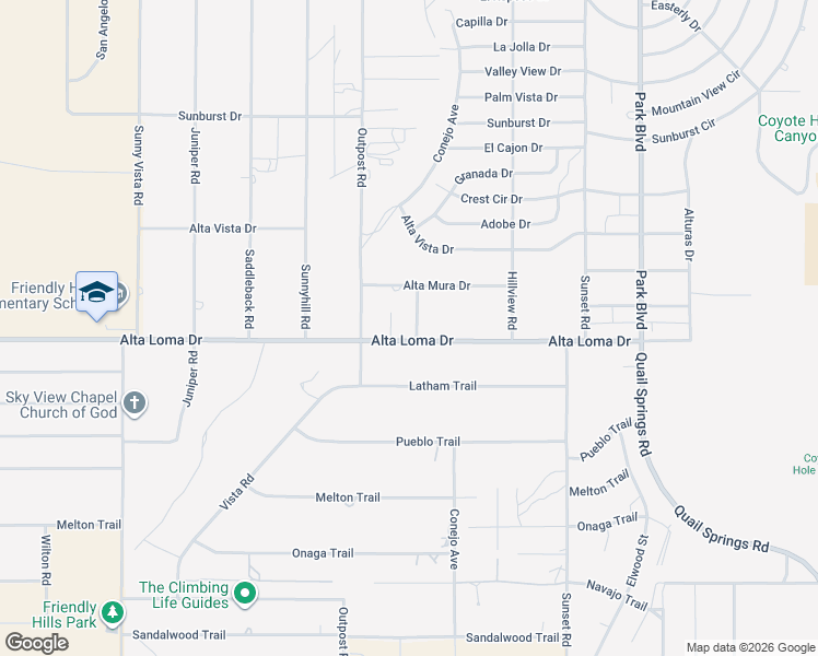 map of restaurants, bars, coffee shops, grocery stores, and more near 61424 Alta Loma Drive in Joshua Tree