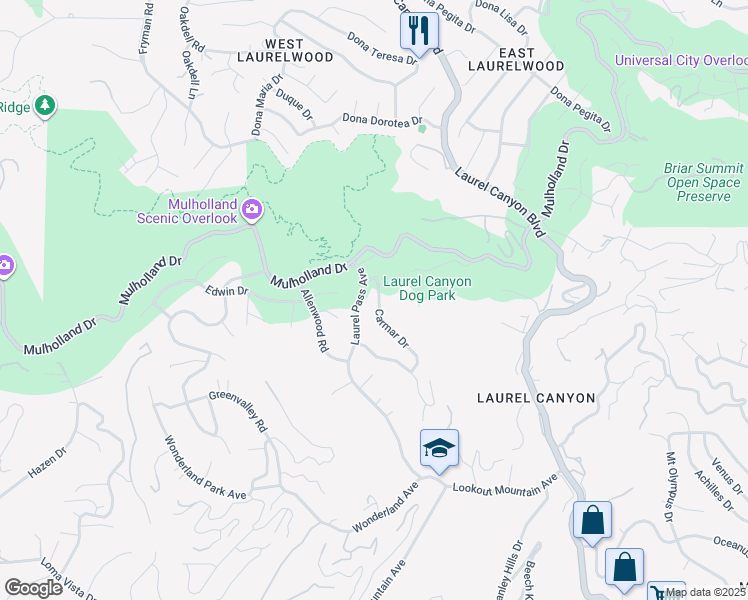map of restaurants, bars, coffee shops, grocery stores, and more near 2755 Carmar Drive in Los Angeles