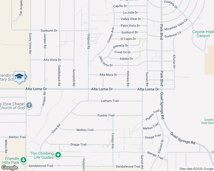 map of restaurants, bars, coffee shops, grocery stores, and more near 61424 Alta Loma Drive in Joshua Tree