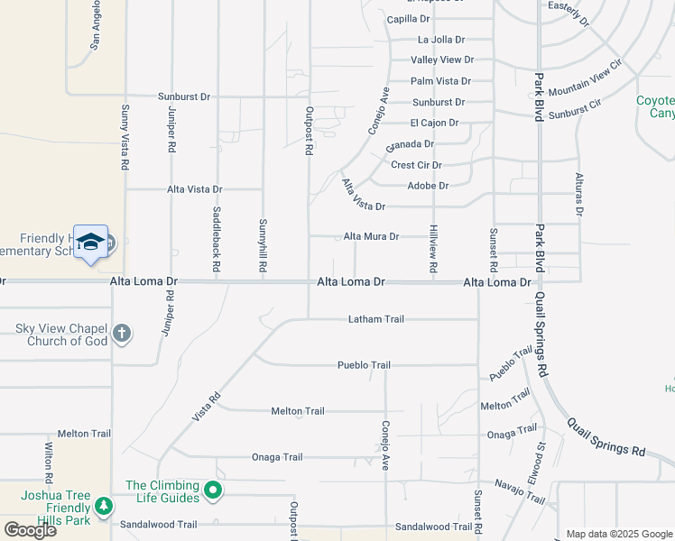 map of restaurants, bars, coffee shops, grocery stores, and more near 7285 Agave Road in Joshua Tree