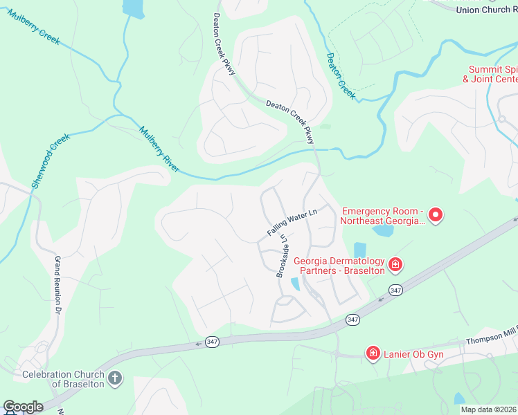 map of restaurants, bars, coffee shops, grocery stores, and more near 6154 Brookside Lane in Hoschton